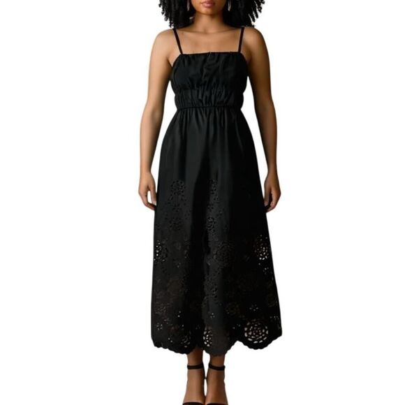 Madewell Embroidered Tank Midi Dress in Black Poplin NS131 size 14 NWT - Picture 4 of 8